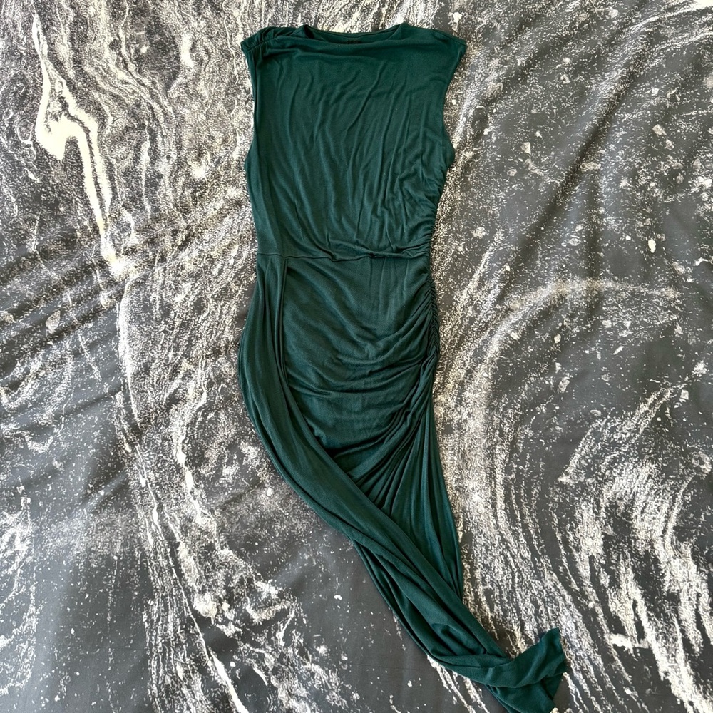 Windsor Sleeveless Emerald Green Draped Stretchy Rayon Asymmetrical Dress Small